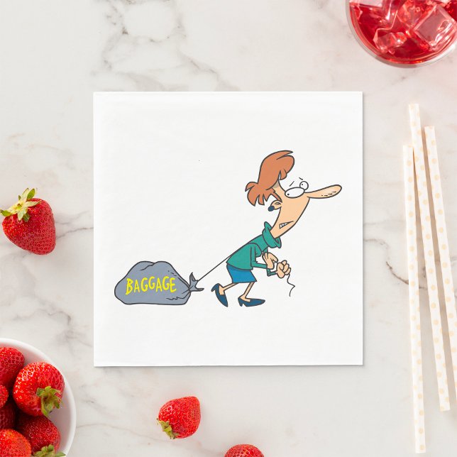 Funny Woman Carrying Emotional Baggage Napkin (Creator Uploaded)