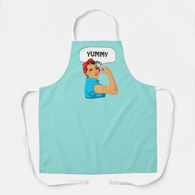 Funny woman chef on light teal apron (Front)