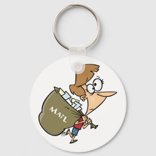 Funny Woman Hauling Heavy Mail Bag Key Ring