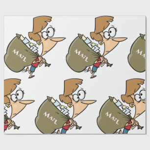 Funny Woman Hauling Heavy Mail Bag Wrapping Paper