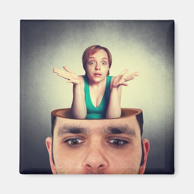 Funny woman in the man head magnet (Front)