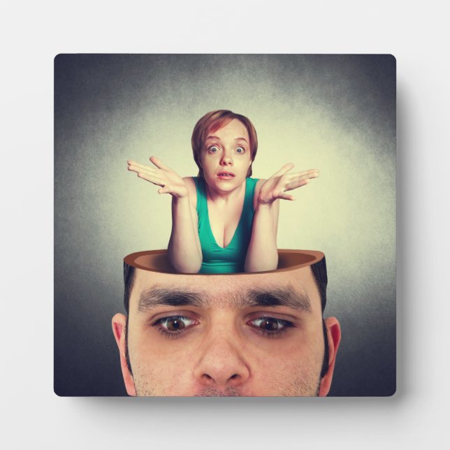 Funny woman in the man head plaque (Front)