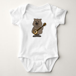 Funny Wombat Playing Banjo Cartoon Baby Bodysuit