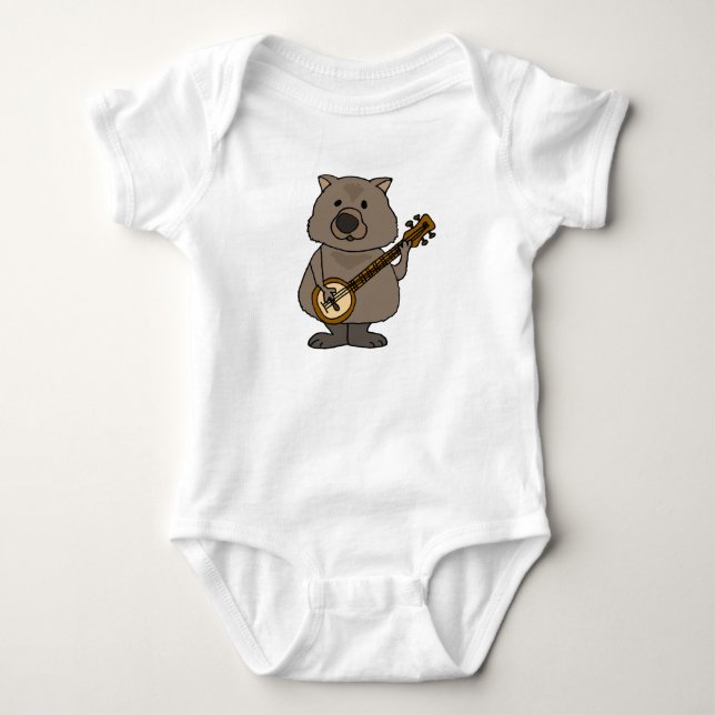 Funny Wombat Playing Banjo Cartoon Baby Bodysuit (Front)