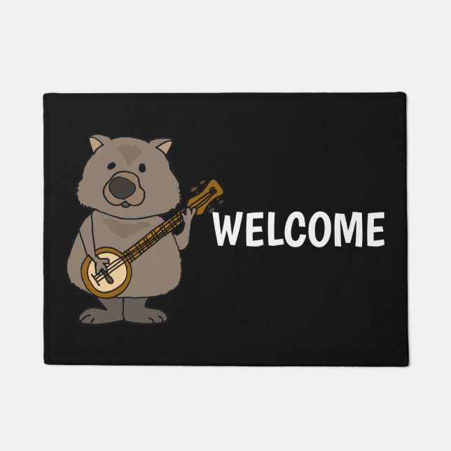 Funny Wombat Playing Banjo Cartoon Doormat (Front)