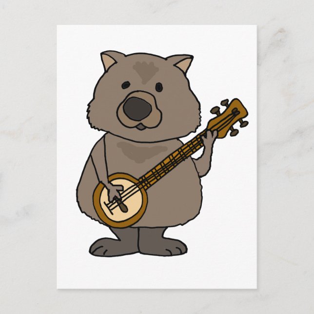 Funny Wombat Playing Banjo Cartoon Postcard (Front)