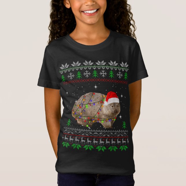 Funny Wombat Santa Christmas Lights Pajama Gift Xm T-Shirt (Front)
