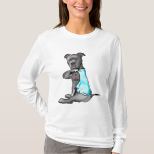 Funny Women Gifts Dog Pitbull I Love Dad Tattoo Gi T-Shirt