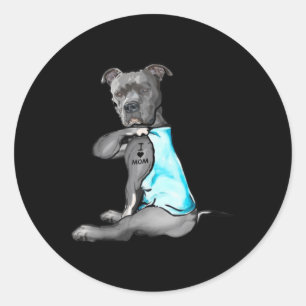 Funny Women Gifts Dog Pitbull I Love Mum Tattoo Gi Classic Round Sticker