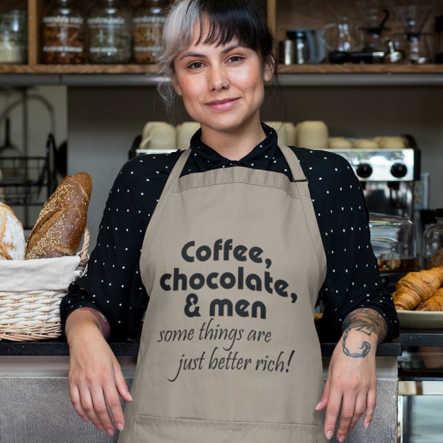 Funny womens apron coffee chocolate gifts humour  (Cute, funny coffee quote fun womens gift idea. Simple black, modern script typography humor for her!)