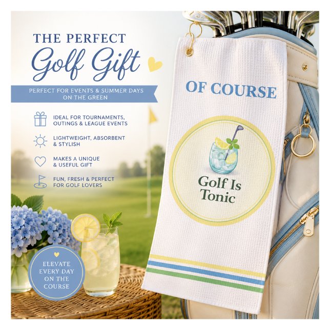 Funny Womens Golf Towel | Golf Is Tonic Gift (Stylish golf towel for gin lovers and golfers. Perfect for tournaments, gifts & summer golf days.)