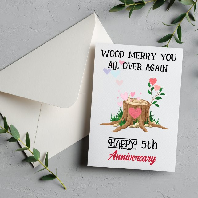 Funny Wood Anniversary Card from Wife, 5th Wedding (Funny Wood 5th Anniversary Card | 5 Year Love & Laughter Gift)