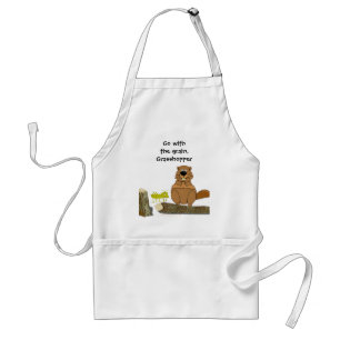 Funny Wood Turning Beaver and Grasshopper Cartoon Standard Apron