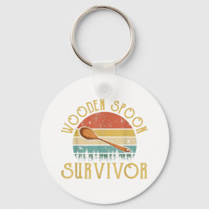 Funny Wooden Spoon Survivor Vintage Retro Humour  Key Ring