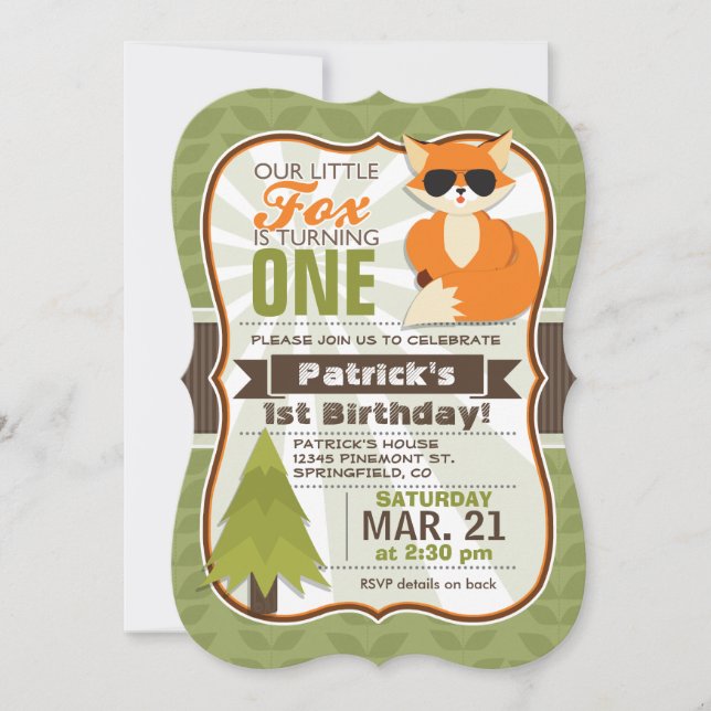 Funny Woodland Fox with Sunglasses Birthday Party Invitation (Front)