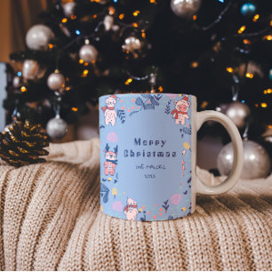 Funny Woodland Friends Blue Winter Forest Pattern Two-Tone Coffee Mug