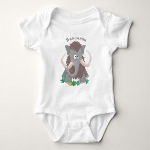 Funny woolly mammoth cartoon illustration baby bodysuit