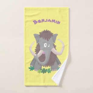 Funny woolly mammoth cartoon illustration bath towel set