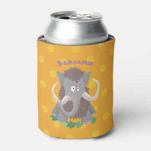 Funny woolly mammoth cartoon illustration can cooler