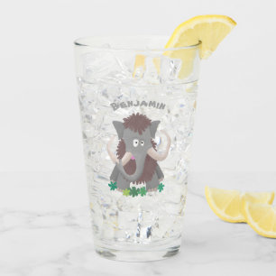 Funny woolly mammoth cartoon illustration glass