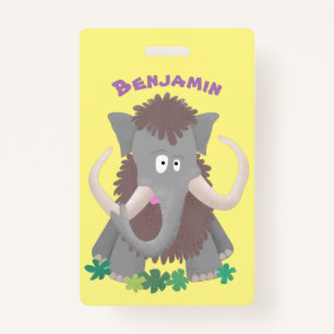 Funny woolly mammoth cartoon illustration ID badge