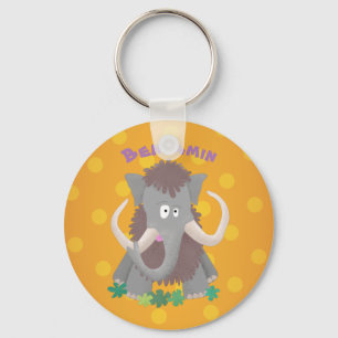 Funny woolly mammoth cartoon illustration key ring