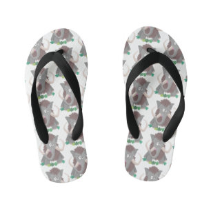 Funny woolly mammoth cartoon illustration kid's jandals
