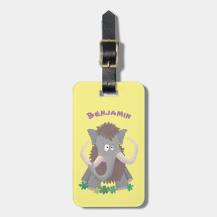 Funny woolly mammoth cartoon illustration luggage tag