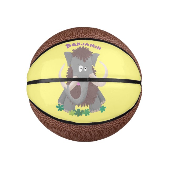 Funny woolly mammoth cartoon illustration mini basketball (Front)
