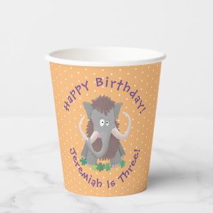 Funny woolly mammoth cartoon illustration paper cups