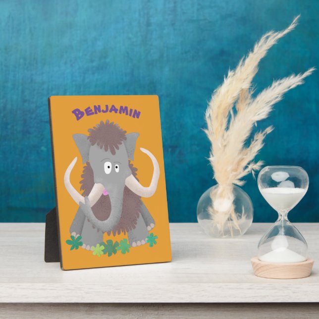 Funny woolly mammoth cartoon illustration plaque (Side)