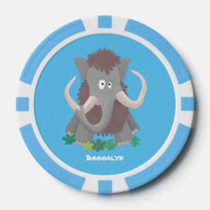 Funny woolly mammoth cartoon illustration poker chips