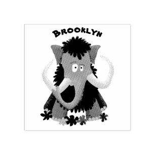 Funny woolly mammoth cartoon illustration rubber stamp
