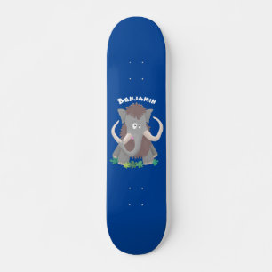 Funny woolly mammoth cartoon illustration skateboard