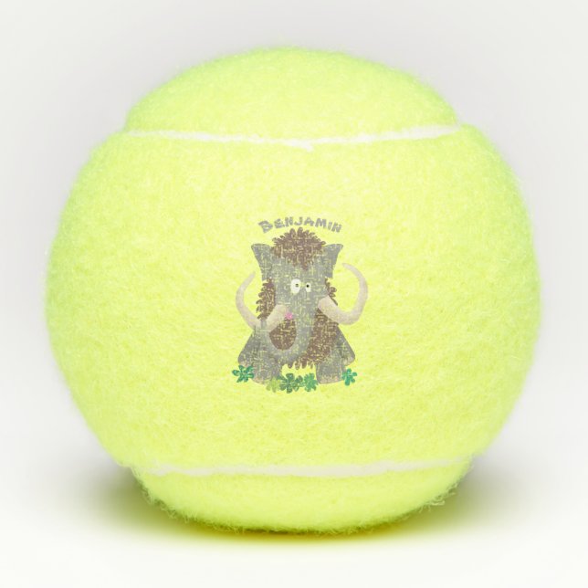 Funny woolly mammoth cartoon illustration tennis balls (Front)