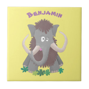 Funny woolly mammoth cartoon illustration tile