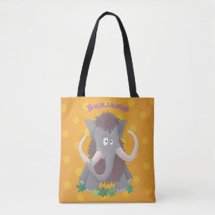 Funny woolly mammoth cartoon illustration tote bag