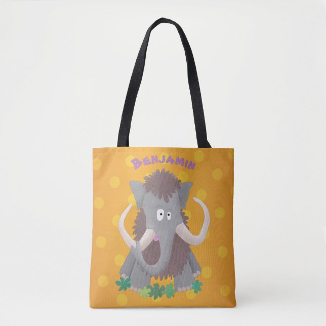 Funny woolly mammoth cartoon illustration tote bag (Front)