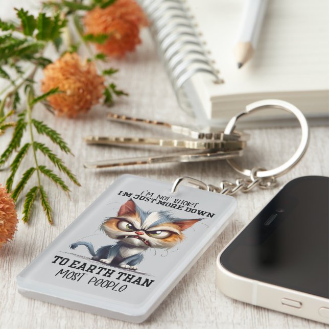 Funny word art cat short key ring (Front Right)