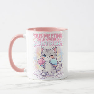 Funny Work Meeting Quote with Cute Boxing Cat Mug