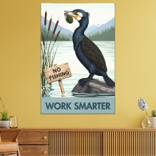 Funny 'Work Smarter' canvas print in WPA art style