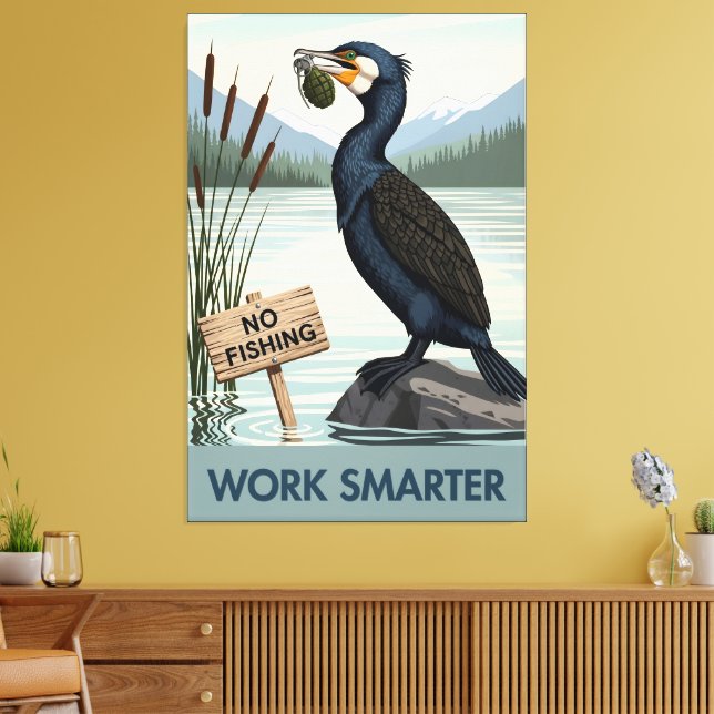 Funny 'Work Smarter' canvas print in WPA art style (Insitu(LivingRoom))