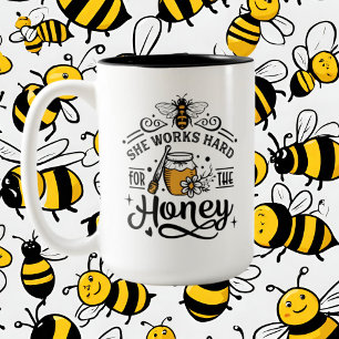 funny worker bee add monogram Two-Tone coffee mug