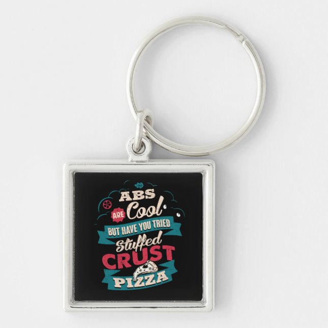 Funny Workout Humour, Abs vs Pizza, Bulking Novelt Key Ring (Front)