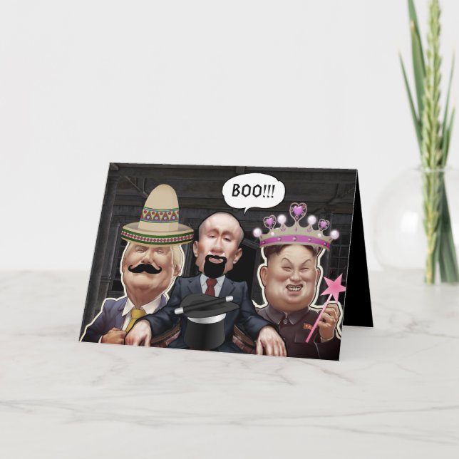 Funny World Leaders in Costume Halloween Card (Front)