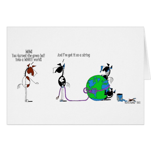 Funny World on a String Horse Cartoon (Front Horizontal)