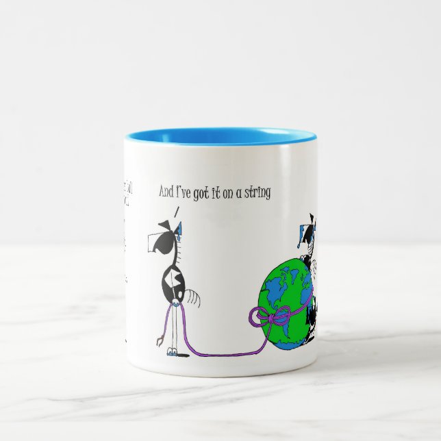 Funny World on a String Horse Cartoon Two-Tone Coffee Mug (Center)