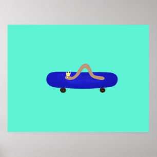 Funny worm on a skateboard poster