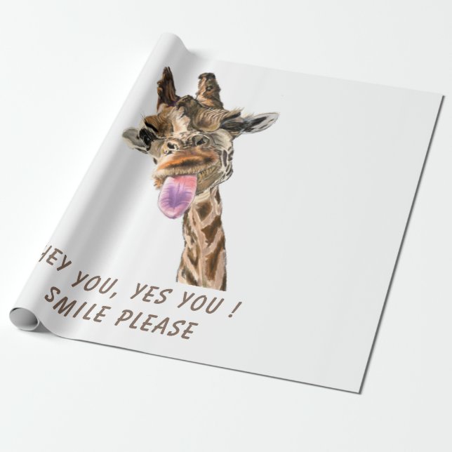 Funny Wrapping Paper with Playful Giraffe - Smile (Unrolled)