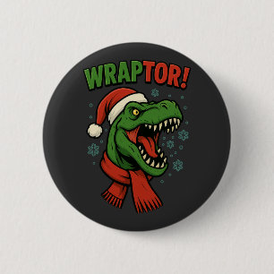 Funny Wraptor T-Rex Dinosaur Christmas Pun 6 Cm Round Badge